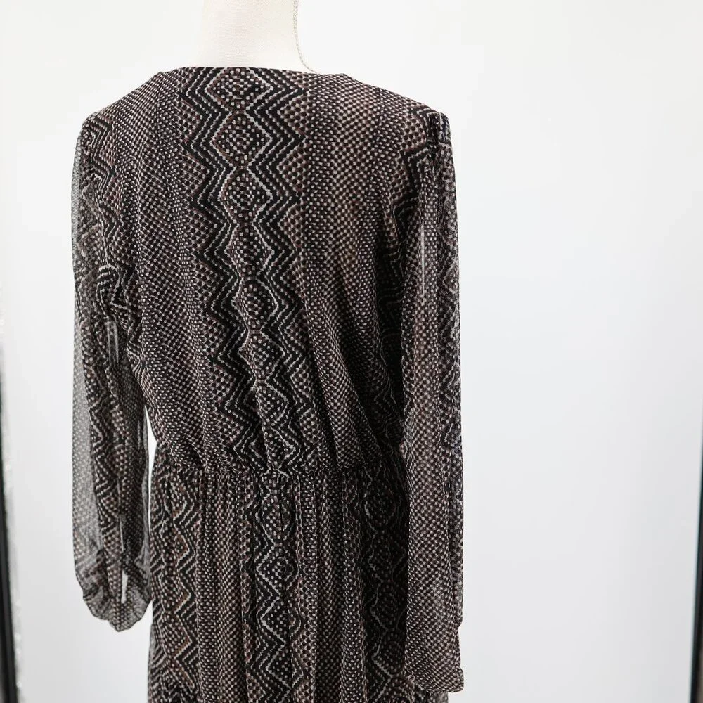 Just Taylor Maxi Dress Sheer Tiered Long Sleeve Boho Print Black L Flowy - Picture 6 of 14